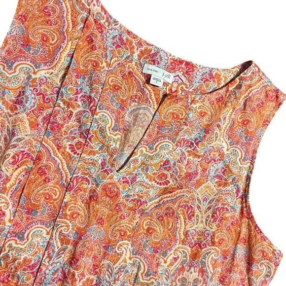 J. Jill Love Linen Paisley Printed Sleeveless Midi Dress Pockets Size Small Boho - Picture 4 of 8